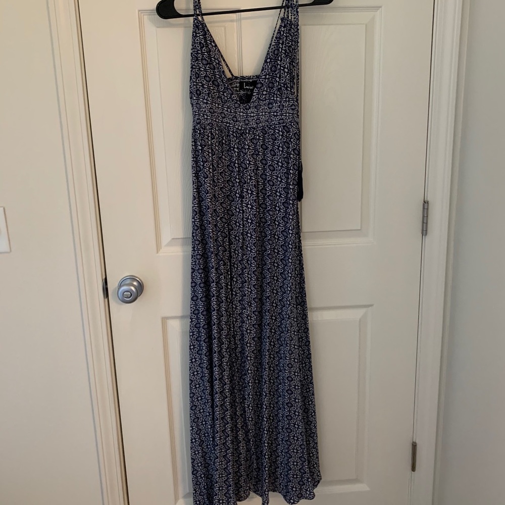 Tie strap blue lace maxi